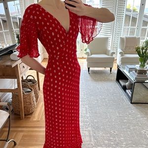 Red Whimsical Maxi Dress with Silver threading details